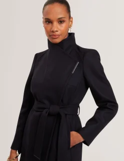Short Belted Wool Wrap Coat