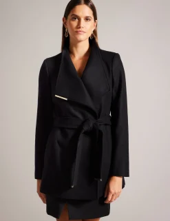 Short Belted Wool Wrap Coat