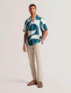 Short Sleeve Oversized Linen Blend Swirl Print Shirt