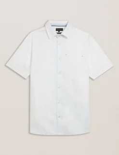 Short Sleeve Textured Linen Cotton Shirt