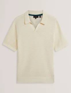 Short Sleeve Wavy Stitch Open Neck Polo
