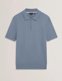 Silk Blend Knit Zip Neck Polo