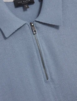 Silk Blend Knit Zip Neck Polo