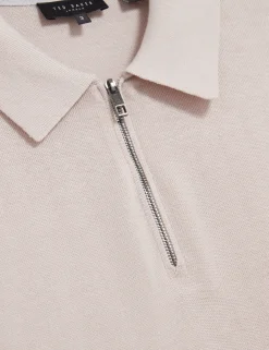 Silk Blend Knit Zip Neck Polo