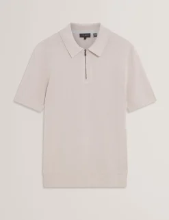 Silk Blend Knit Zip Neck Polo