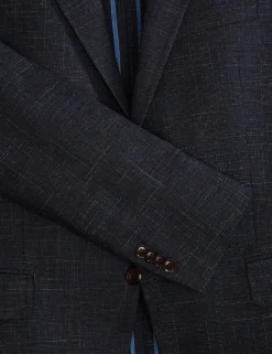 Single Breasted Two Button Notch Patch Pocket Weave Jacket