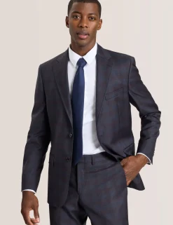 Single Breasted Two Button Notch Fully Fashioned Plaid Suit Jacket