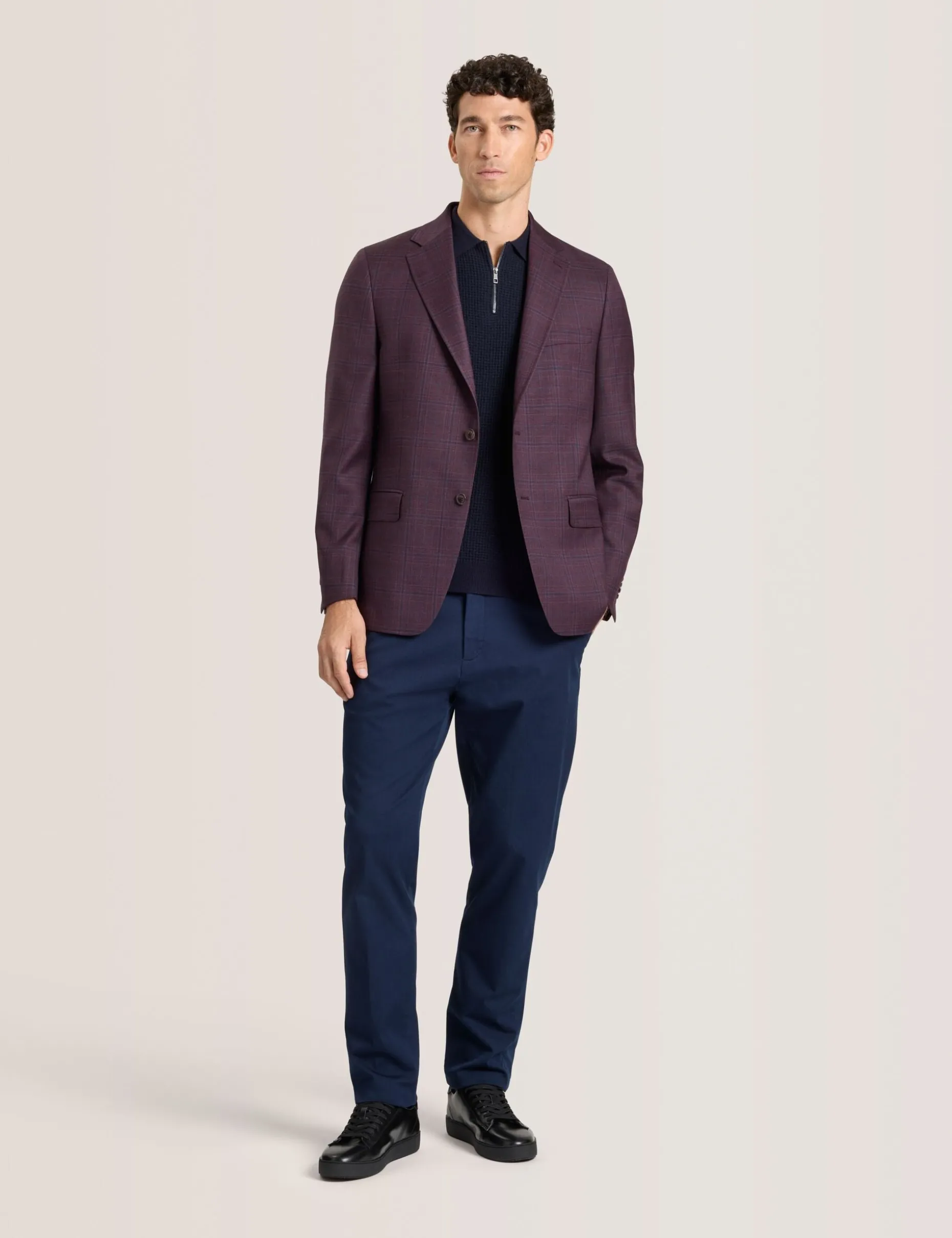 Single Breasted Two Button Notch Fully Fashioned Plaid Jacket