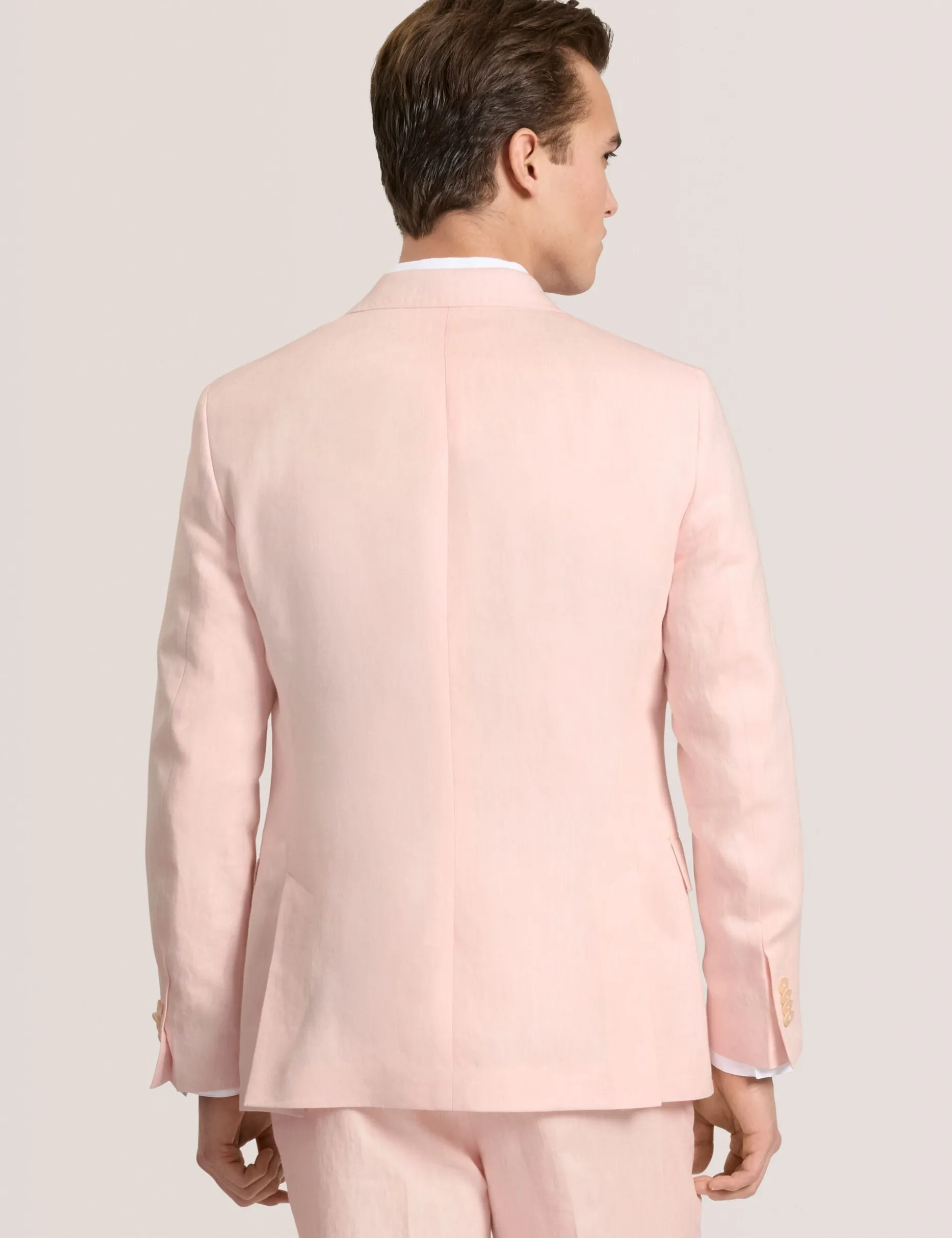 Single Breasted Two Button Notch Flat Front Linen Suit Jacket