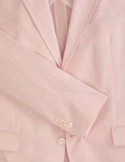 Single Breasted Two Button Notch Flat Front Linen Suit Jacket