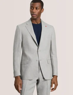 Single Breasted Two Button Notch Flat Front Linen Suit Jacket