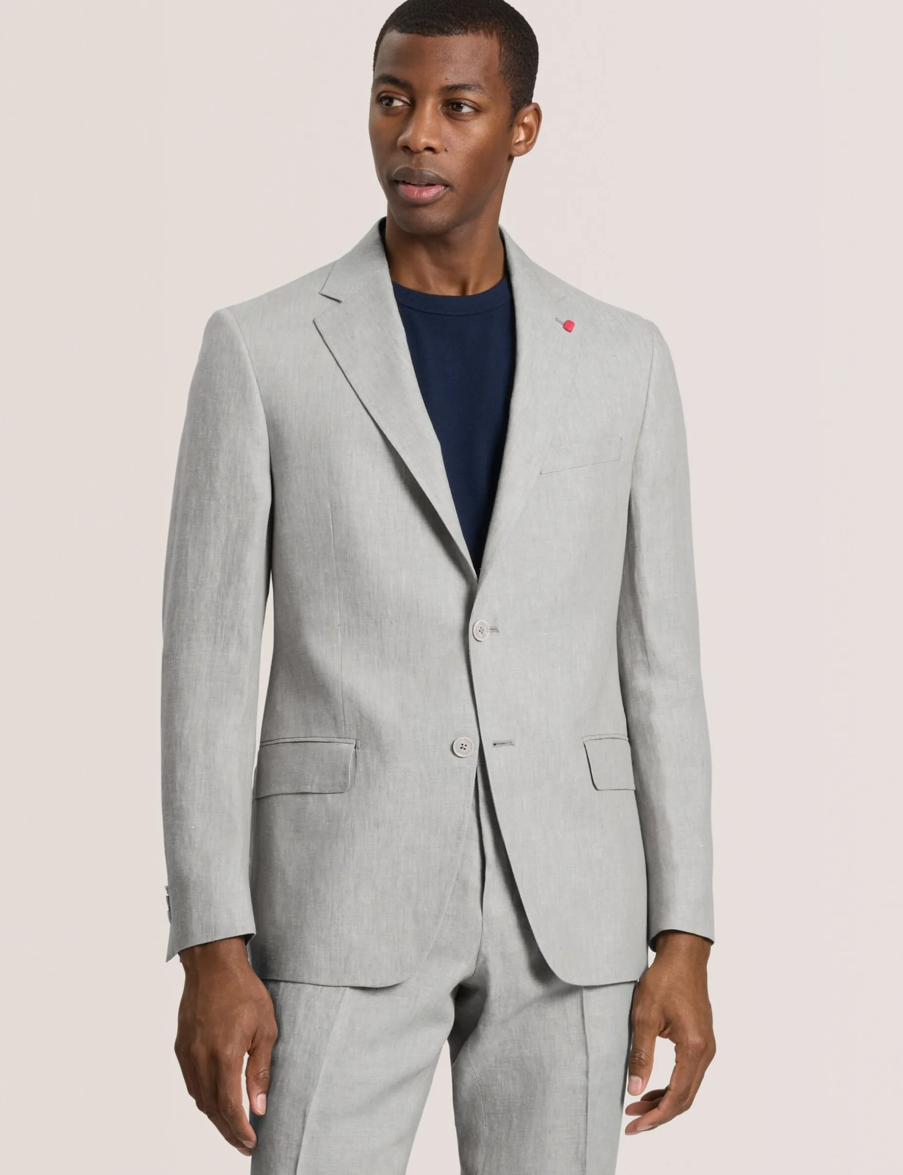 Single Breasted Two Button Notch Flat Front Linen Suit Jacket