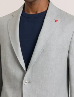 Single Breasted Two Button Notch Flat Front Linen Suit Jacket