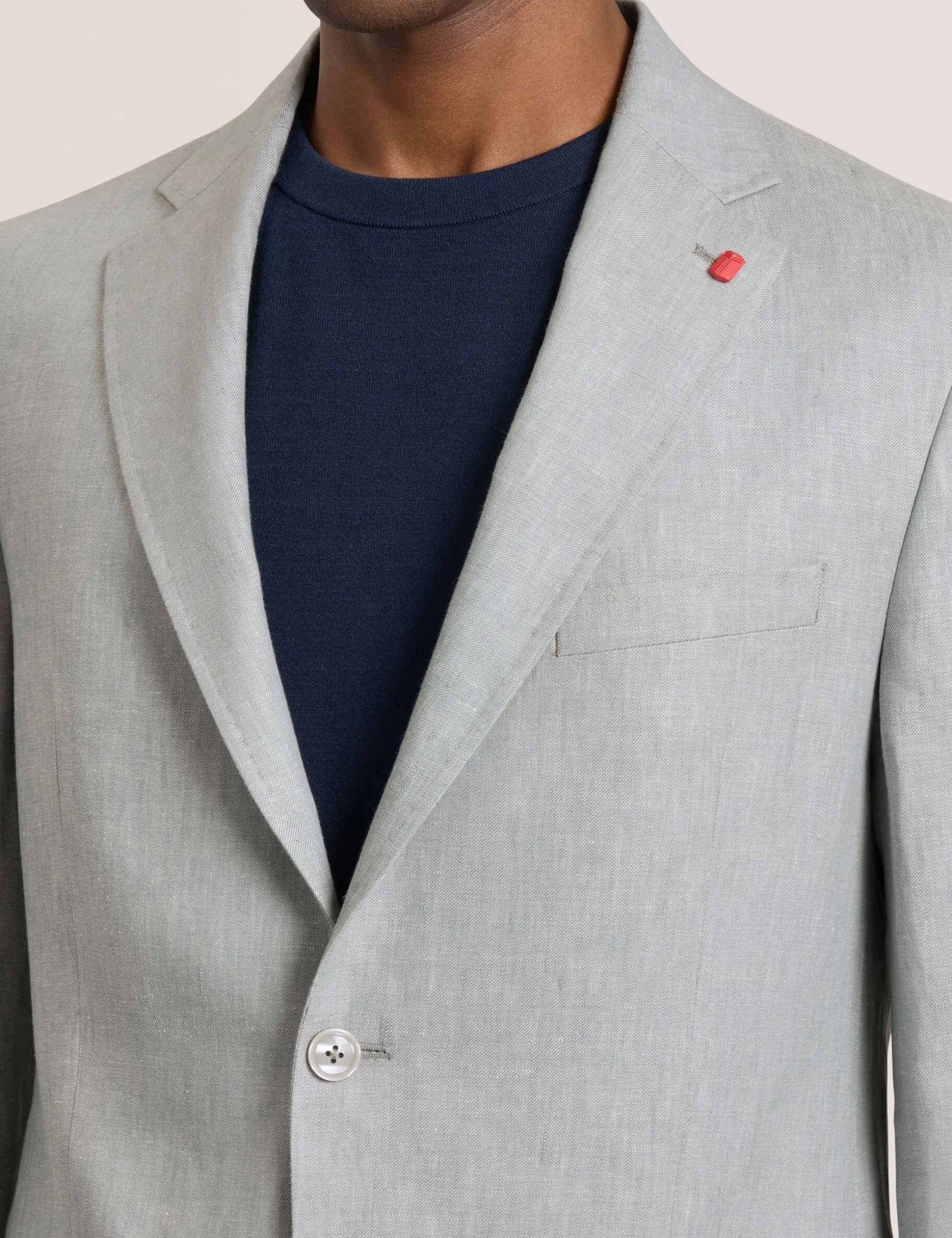 Single Breasted Two Button Notch Flat Front Linen Suit Jacket