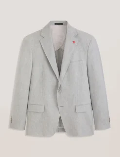Single Breasted Two Button Notch Flat Front Linen Suit Jacket