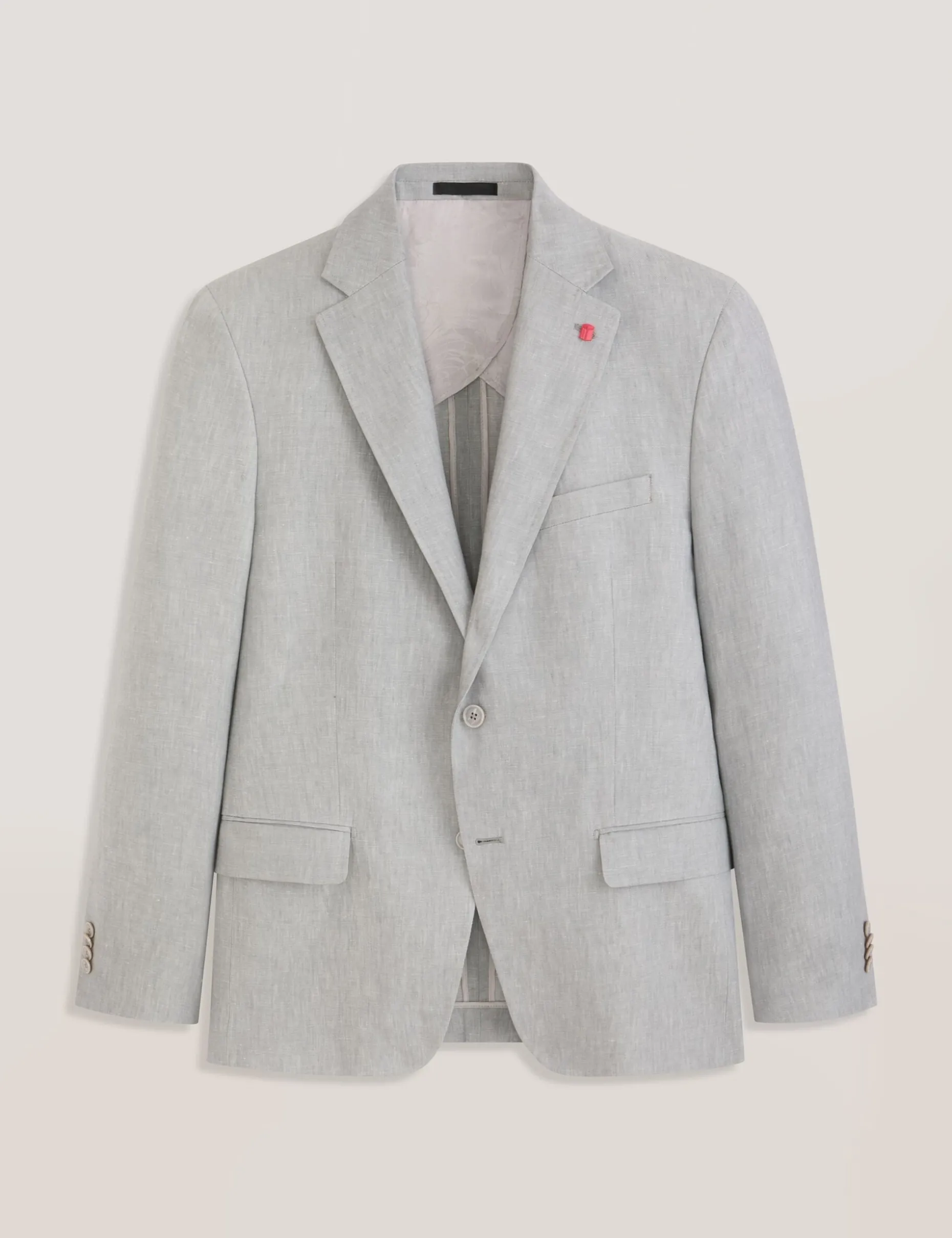 Single Breasted Two Button Notch Flat Front Linen Suit Jacket