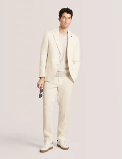 Single Breasted Two Button Notch Flat Front Linen Suit Jacket