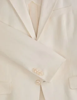 Single Breasted Two Button Notch Flat Front Linen Suit Jacket