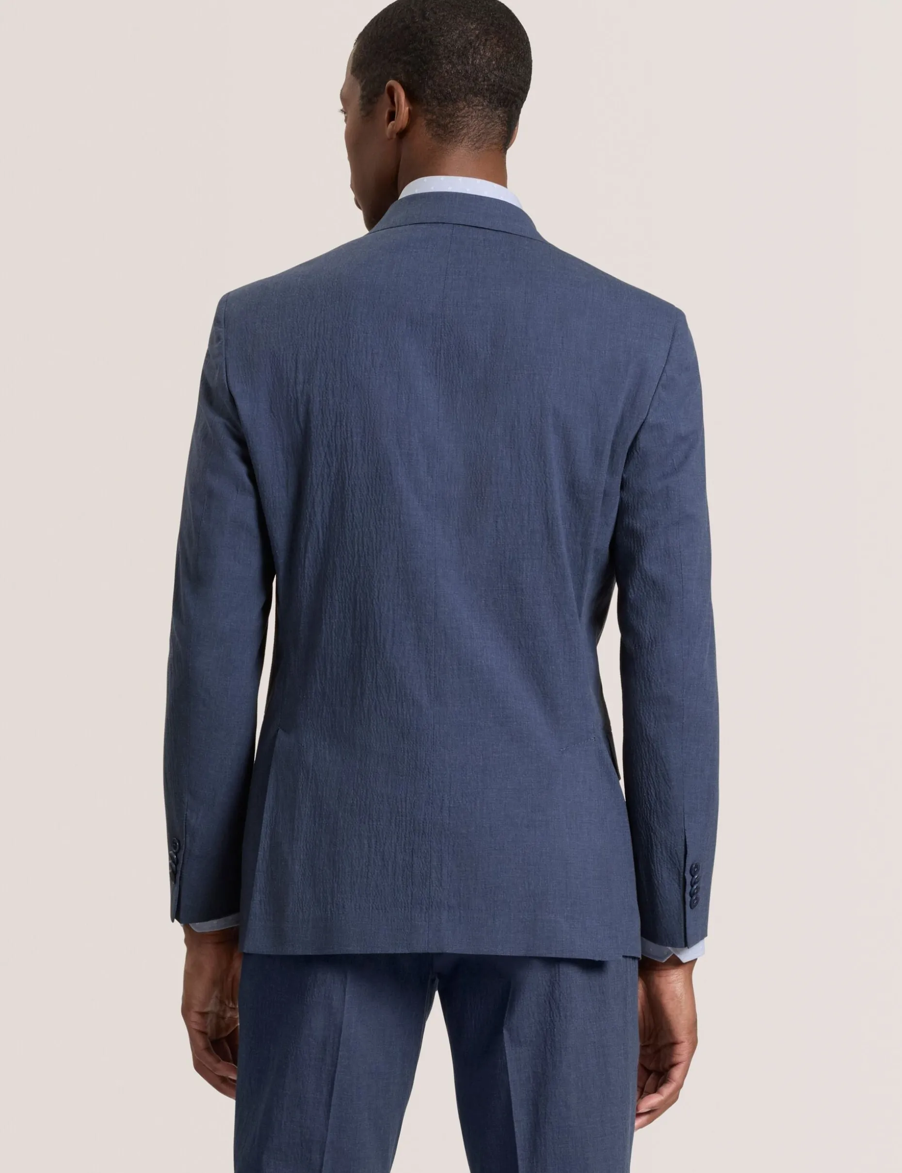 Single Breasted Two Button Notch Flat Front Seersucker Suit Jacket