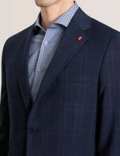 Single Breasted Two Button Notch Flat Front Plaid Jacket