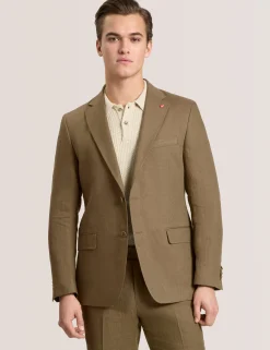 Single Breasted Two Button Notch Flat Front Linen Suit Jacket