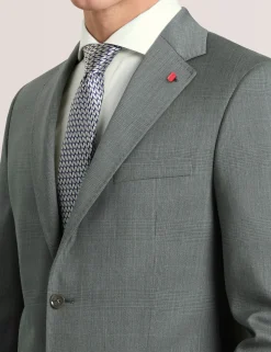 Single Breasted Two Button Notch Flat Front Plaid Jacket