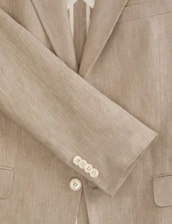 Single Breasted Two Button Notch Flat Front Linen Suit Jacket