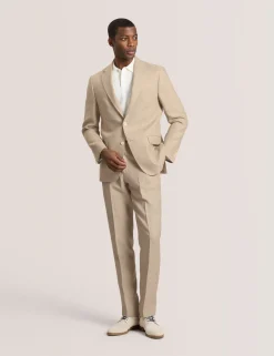 Single Breasted Two Button Notch Flat Front Linen Suit Jacket