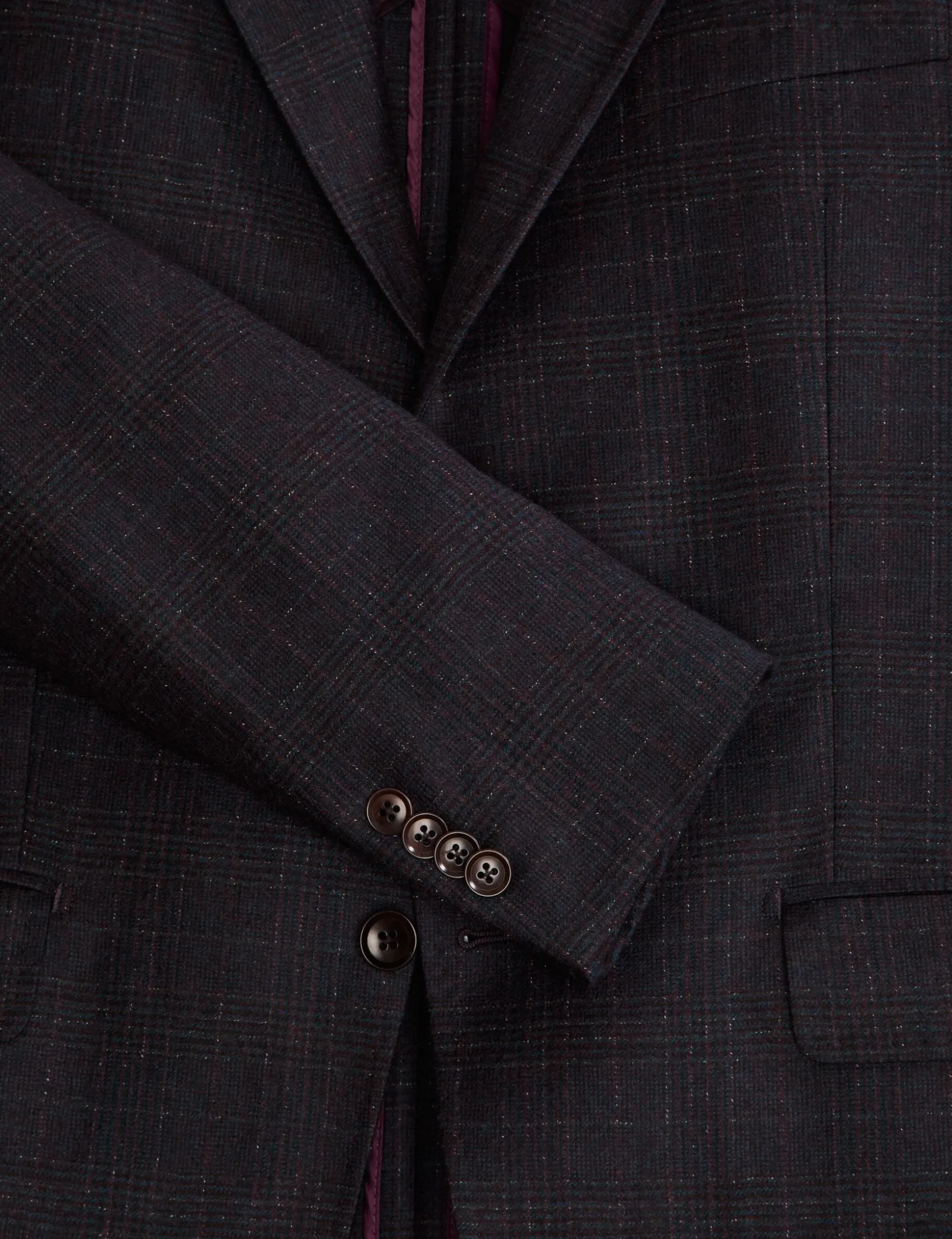 Single Breasted Two Button Notch Fully Fashioned Plaid Jacket