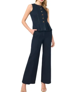 Sleeveless Denim Button-Up Top
