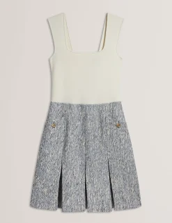 Sleeveless Knit Bodice Boucle Mini Dress