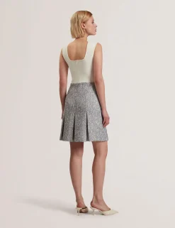 Sleeveless Knit Bodice Boucle Mini Dress