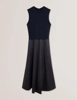 Sleeveless Knit Faux Leather Midi Dress