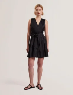 Sleeveless Tie Waist Tiered Mini Dress