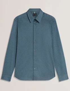 Slim Fit Geo Print Cotton Blend Shirt