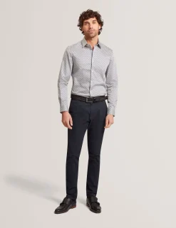 Slim Fit Tonal Geo Stretch Cotton Shirt