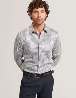 Slim Fit Tonal Geo Stretch Cotton Shirt