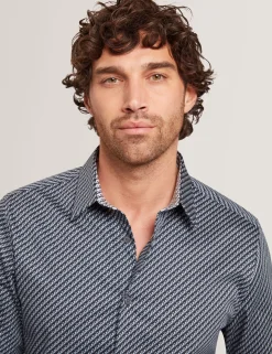 Slim Fit Tonal Geo Stretch Cotton Shirt