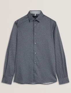 Slim Fit Tonal Geo Stretch Cotton Shirt