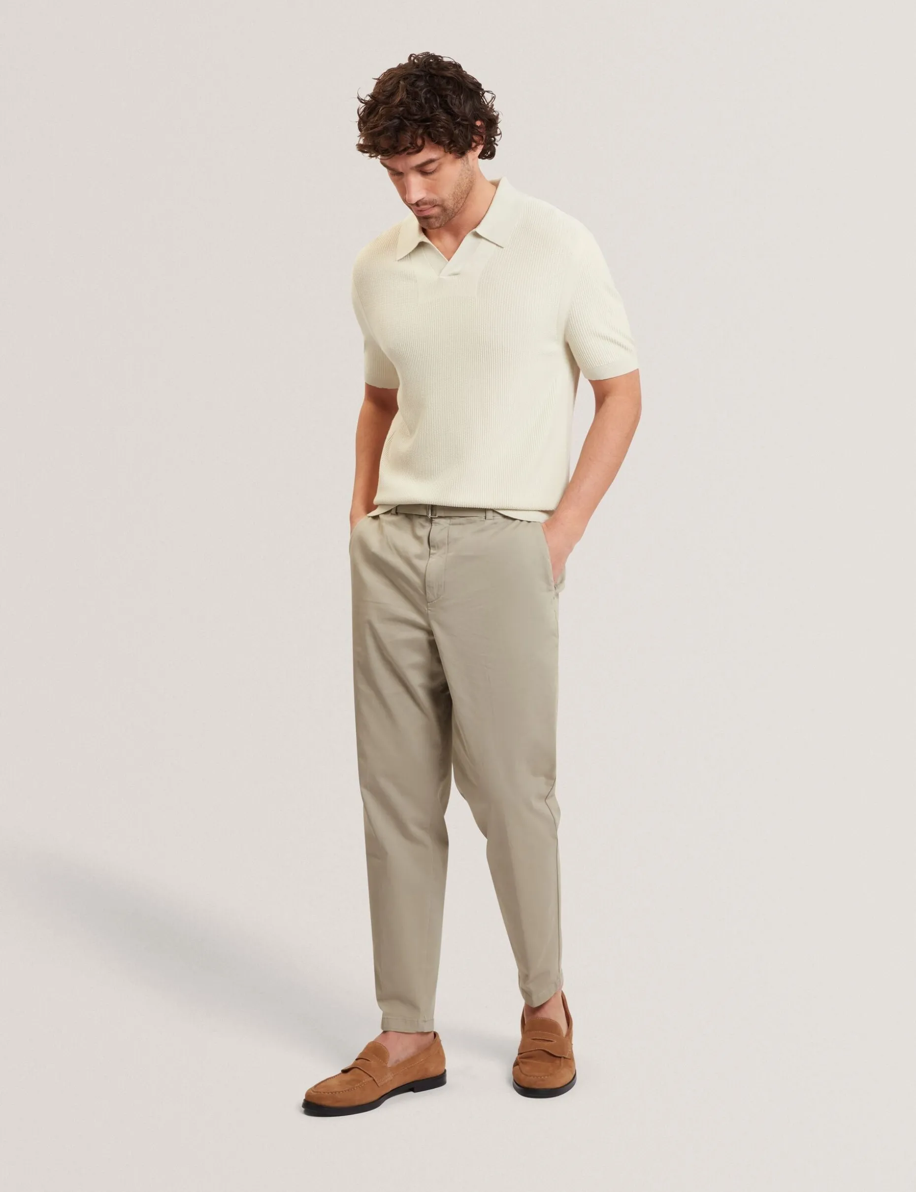 Stitched Rib Open Neck Polo Shirt