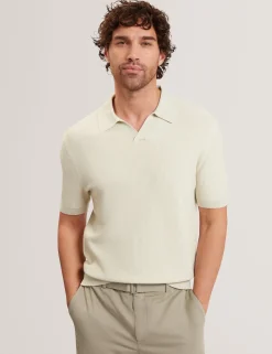 Stitched Rib Open Neck Polo Shirt
