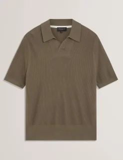 Stitched Rib Open Neck Polo Shirt