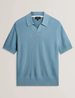 Stitched Rib Open Neck Polo Shirt