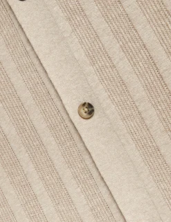 Stitched Stripe Knit Button-Through Polo