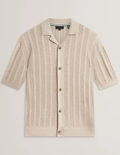 Stitched Stripe Knit Button-Through Polo