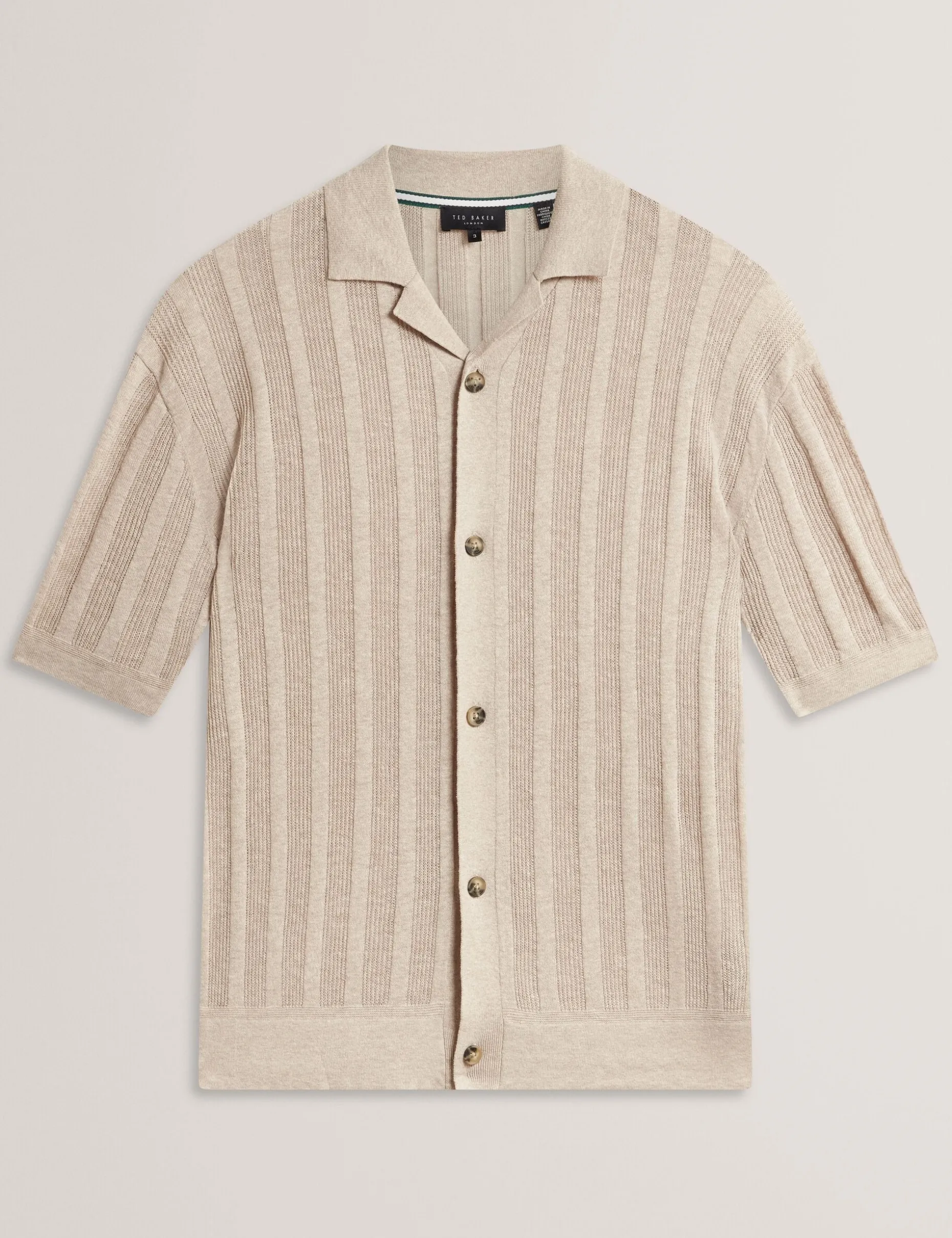 Stitched Stripe Knit Button-Through Polo