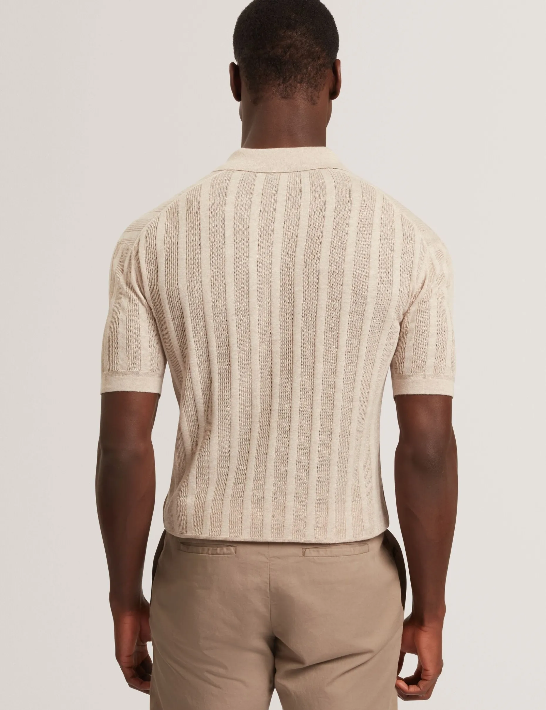 Stitched Stripe Knit Button-Through Polo
