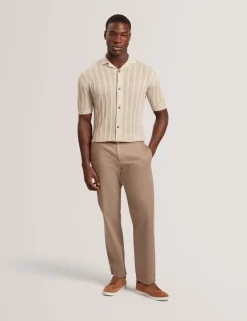 Stitched Stripe Knit Button-Through Polo