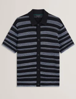 Stitched Stripe Knit Short Sleeve Shirt