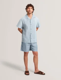 Striped Cotton Linen Pull-On Shorts